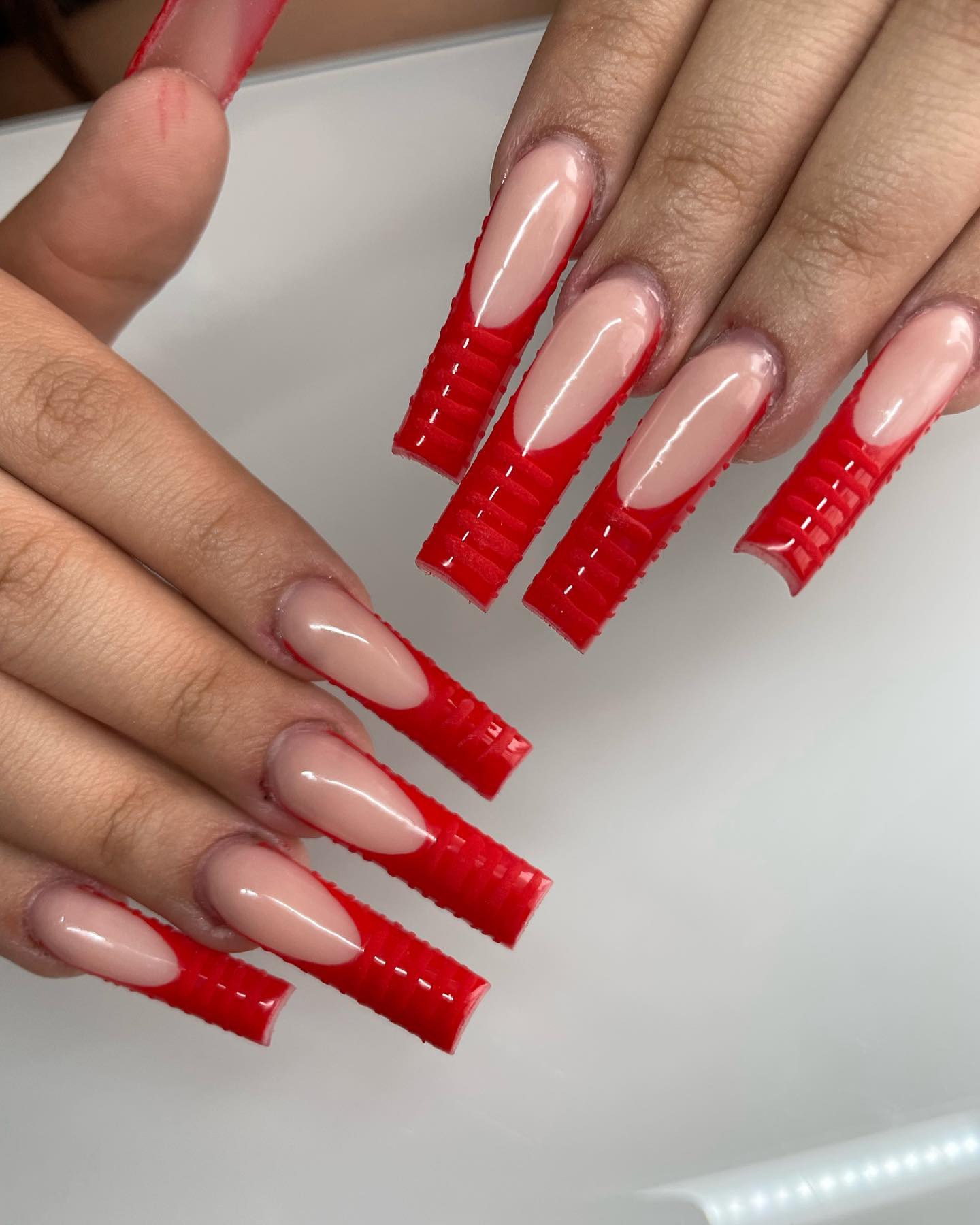 33+ Super Elegant Red French Tip Coffin Nails Nail Designs Daily