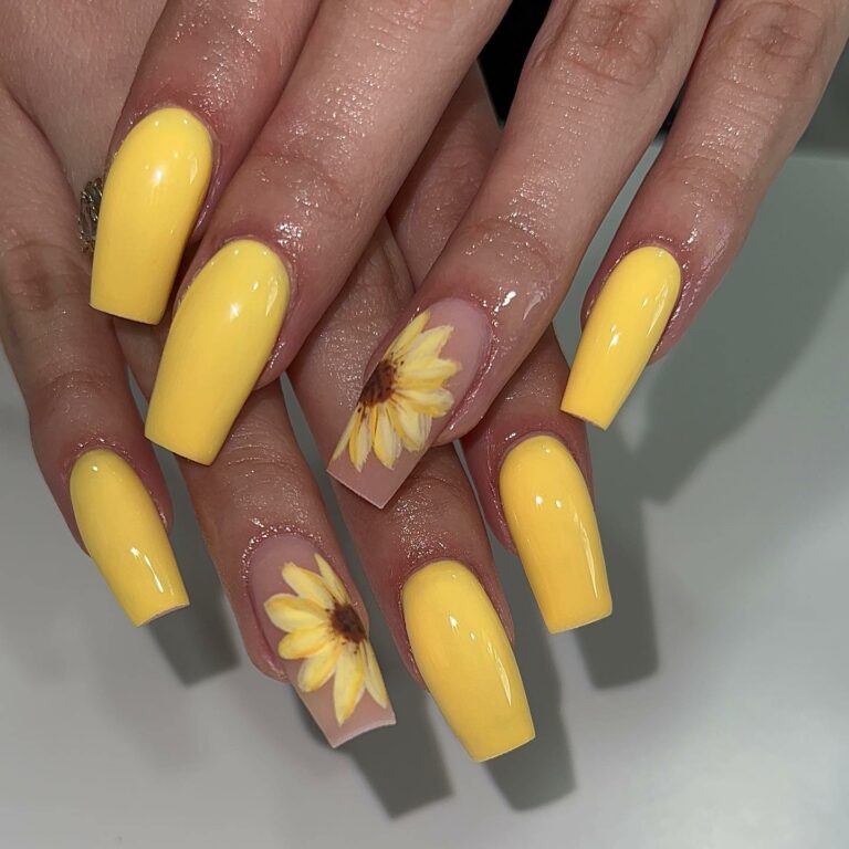30+ Coffin Sunflower Nails Perfect for the Summer 2024 - Nail Designs Daily