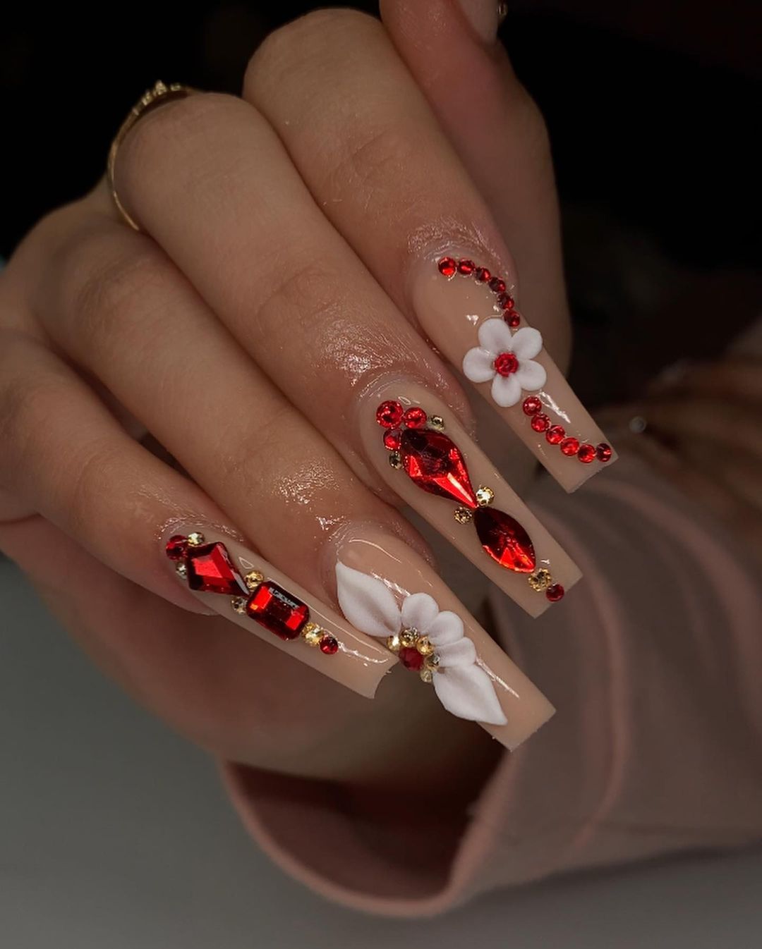 33+ Glam Red Nails With Diamonds For A Bold Look - Nail Designs Daily