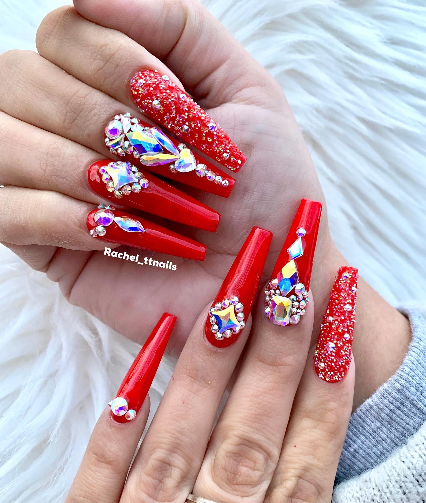 33 Bold Ideas For Red Coffin Nails With Diamonds Nail Designs Daily